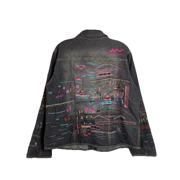 CHICO'S Southwestern Aztec Embroidered Denim Jacket Size 2 (12) JW Vibes - Picture 1 of 10